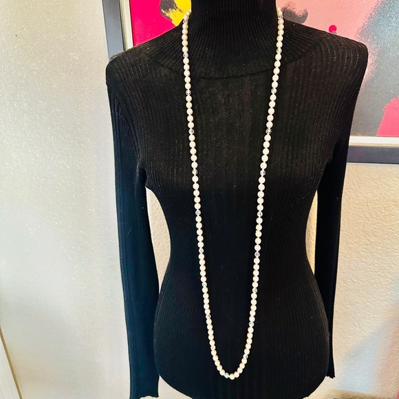 Vintage Glass Pearl Necklace Aurora Borealis Faceted Crystals Knotted Opera 52” - Picture 1 of 11